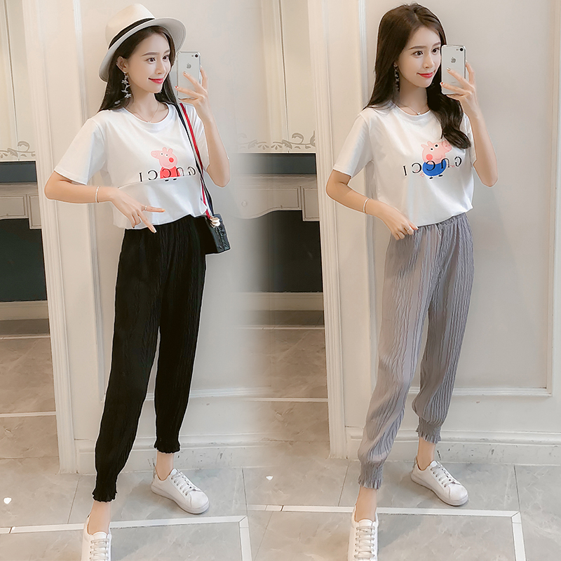 喂奶衣外出套装2019夏季产后外出宽松短袖哺乳上衣百褶雪纺九分裤在类目 女装/女士精品, 套装/学生校服/工作制服, 休闲运动套装中 - 来自Buy2taobao.com提供专业的淘宝代购服务