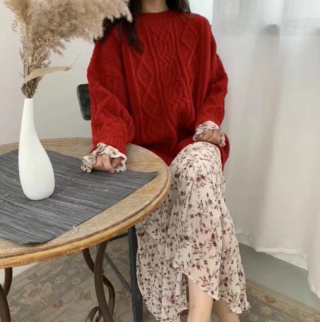 慵懶寬松複古毛衣純色秋冬套頭韓版顯瘦麻花百搭針織圓領在類目 女裝/女士精品, 毛衣中 - 來自Buy2taobao.com提供專業的淘寶代購服務