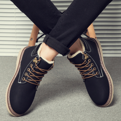 冬季棉鞋男靴加绒马丁靴中帮男士雪地靴男鞋防水加厚保暖休闲短靴