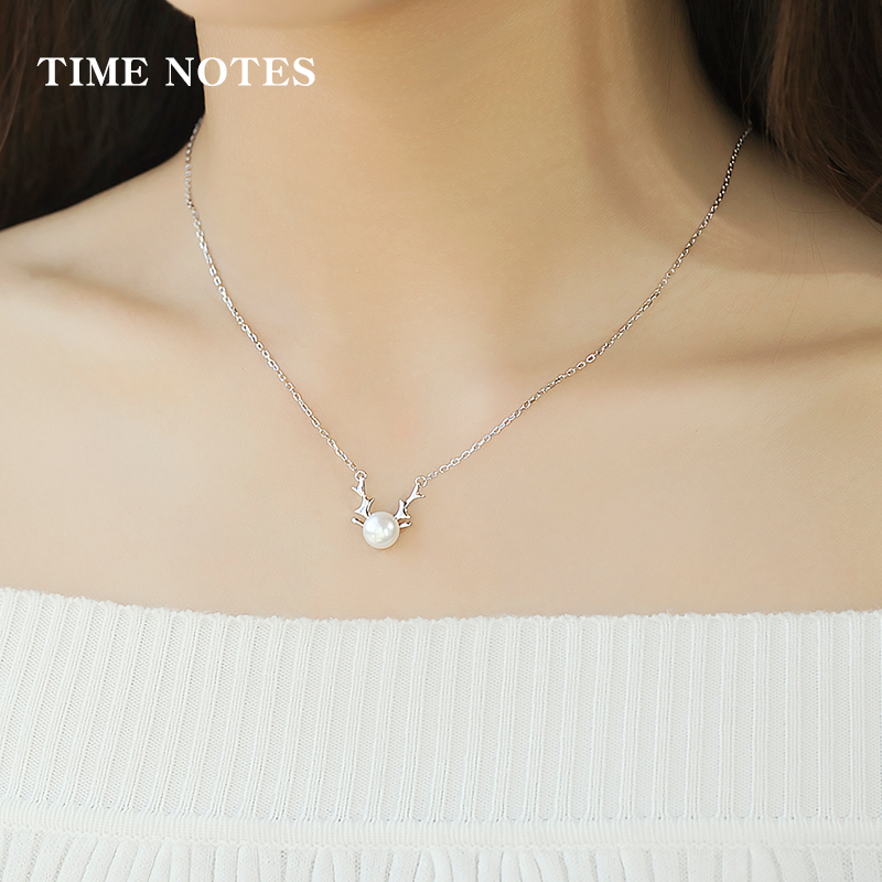 TIMENOTES S925银项链银锁骨链女天然珍珠麋鹿可爱银饰品首饰在类目 饰品/流行首饰/时尚饰品新, 项链中 - 来自Buy2taobao.com提供专业的淘宝代购服务