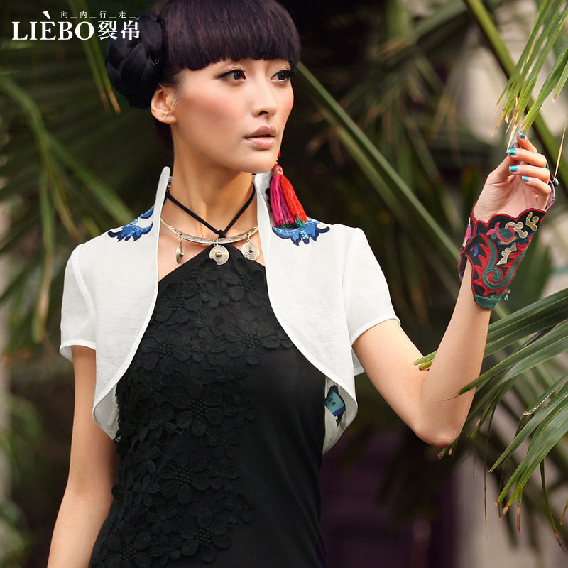 新款绣花 轻薄透视 <em>立领</em>短袖 <em>短外套</em>(商品) - 短