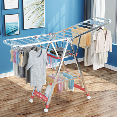 不锈钢晾衣架落地折叠卧室内家用阳台晒被子神器凉衣服架子杆晒架