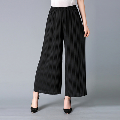中老年女装百褶裤妈妈大码阔腿裤中年女七九分长裤40-50岁 雪纺裤