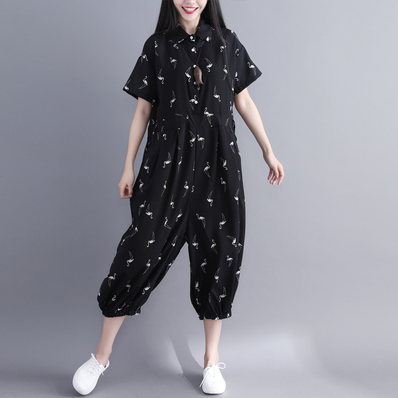 雪紡連體褲女夏新款寬松大碼顯瘦翻領短袖上衣闊腿九分束口連衣褲在類目 女裝/女士精品, 套裝/學生校服/工作制服, 時尚套裝中 - 來自Buy2taobao.com提供專業的淘寶代購服務