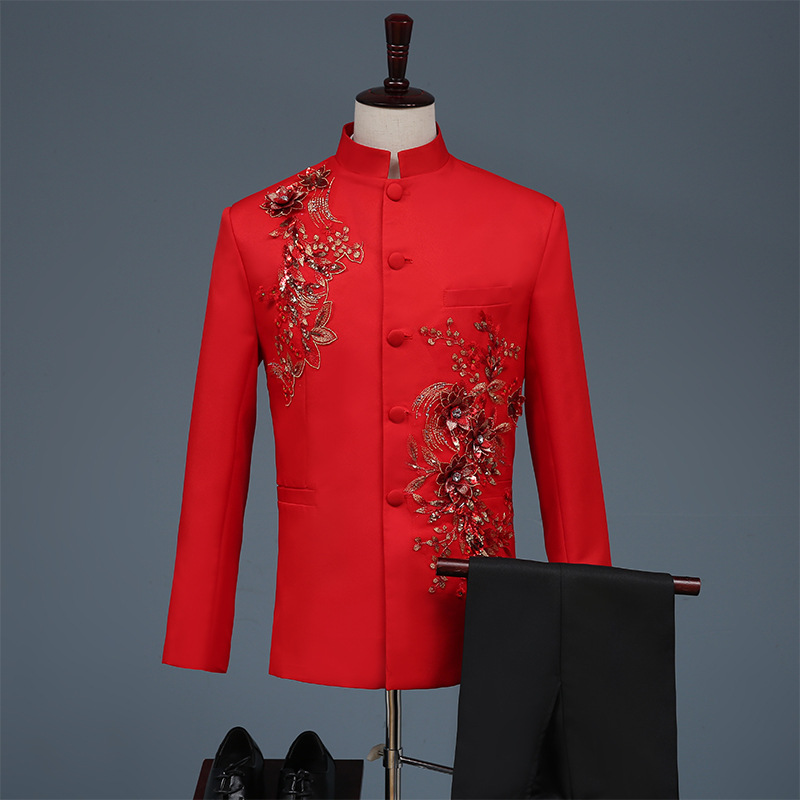 新款绣花演出服男士礼服舞台修身西服套装青年主持人歌手大合唱服|ruв категории Мужская одежда, национальная одежда - от Buy2taobao.com для оказания профессиональной услуги покупки агента Taobao