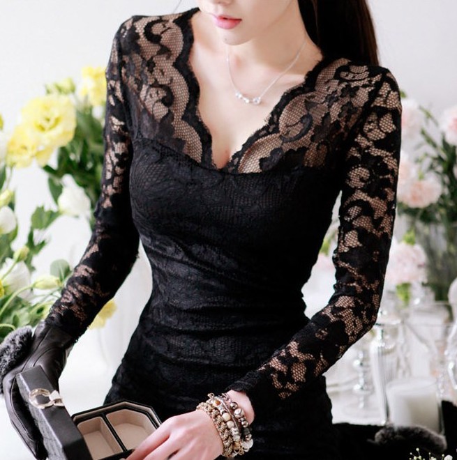 Self cultivation Long sleeve Mid length version Package hip sexy Versatile Plush Base coat woman Spring and autumn season 2015 L Lacein the Women's clothing/Boutique , Lace shirt/Chiffon shirt category - from Buy2taobao.com to provide professional Taobao agent buy service