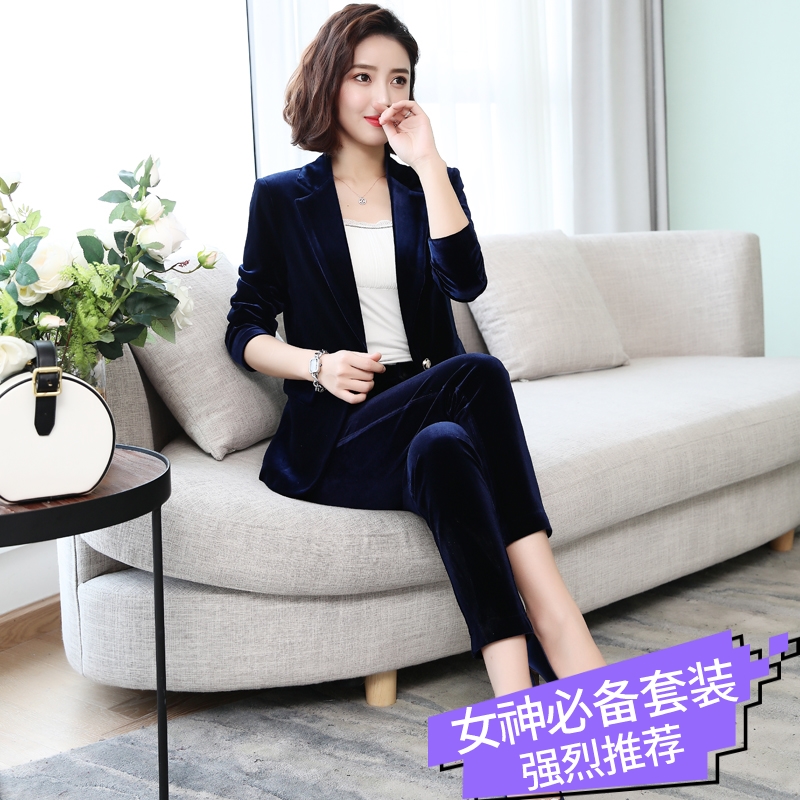 金丝绒西服套装女时尚2019春季新款职业装气质一粒扣小西装两件套在类目 女装/女士精品, 套装/学生校服/工作制服, 职业女裤套装中 - 来自Buy2taobao.com提供专业的淘宝代购服务