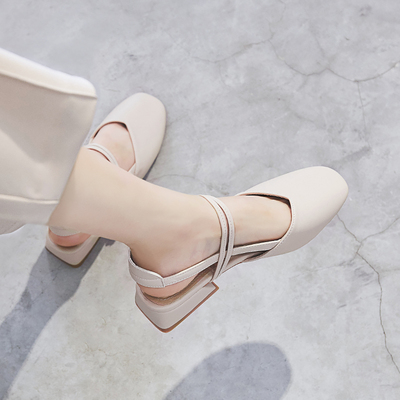 2019夏季新款包头凉鞋女仙女风中跟学生韩版百搭方头粗跟网红单鞋