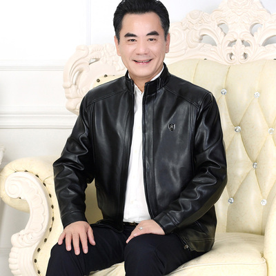 冬季新款中老年人加绒加厚皮衣男装大码爸爸装外套中年男士皮夹克