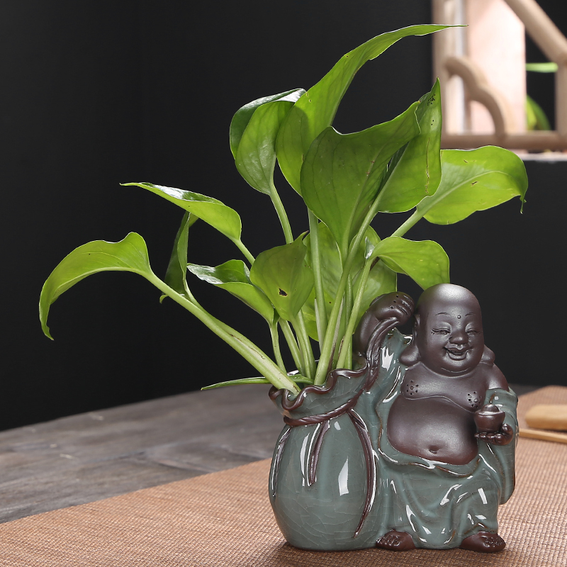 創意彌勒水培花瓶複古客廳擺件小和尚陶瓷紫砂綠蘿茶道茶寵小花盆在類目 家居飾品, 花瓶/花器/仿真花/仿真飾品, 花器/花瓶, 花瓶中 - 來自Buy2taobao.com提供專業的淘寶代購服務