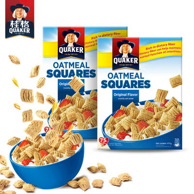 桂格即食燕麦方脆原味谷物营养早餐代餐麦片美国进口411g*2袋包邮
