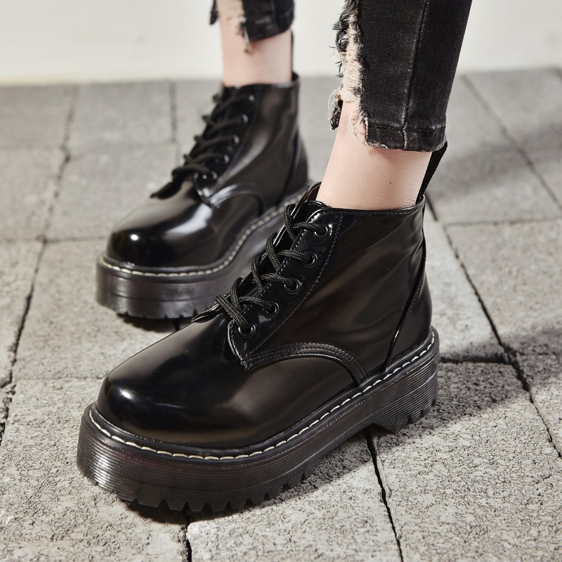 Riding boots Women's Boots Bootie Muffin The thickness of the bottom Bright skin British style Spring and autumn season student Korean Edition Versatile Women's Shoesin the Women's Shoes, Boots category - from Buy2taobao.com to provide professional Taobao agent buy service