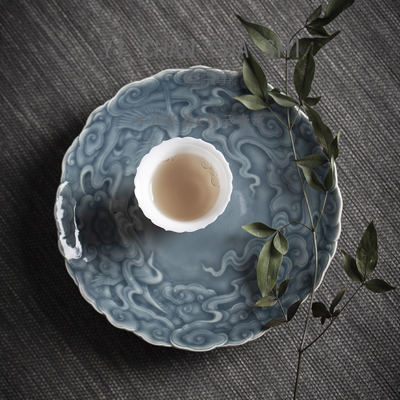 一禅茶事 景德镇祥云葵口雕刻壶承手工干泡台功夫茶具壶托家用|ruв категории посуда, чайный сервиз, чайный поднос - от Buy2taobao.com для оказания профессиональной услуги покупки агента Taobao