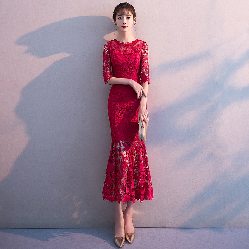 新娘敬酒服2019新款夏春款红色蕾丝中长款鱼尾修身结婚回门礼服女|ruв категории Женская одежда, Cвадебные платья, платье/вечернее платье - от Buy2taobao.com для оказания профессиональной услуги покупки агента Taobao