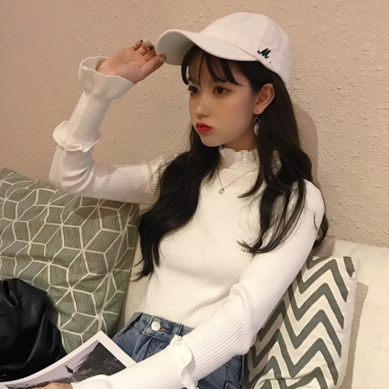 Korean version of the fall chic Wood ear Half a Self cultivation Sweater student Show thin Long sleeve Socket sweater jacketin the Women's clothing/Boutique , Sweaters category - from Buy2taobao.com to provide professional Taobao agent buy service