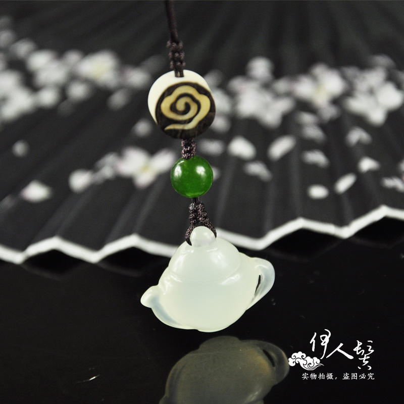 Natural jade teapot Key buckle Jade Pendant Put the pot Lucky Mahjong The fancifulin the Festive supplies/Gift , Gift ideas , Keychain category - from Buy2taobao.com to provide professional Taobao agent buy service