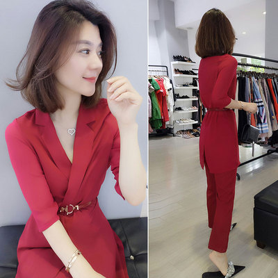 欧洲站秋装2018新款欧货潮韩版成熟西装长裤洋气套装女初秋两件套