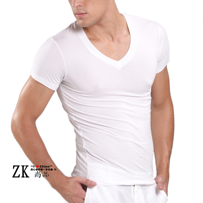 V-Neck T-shirt Short sleeved Tight fitting pure cotton Low collar Base coat half sleeve Trend Self cultivation T-shirt jacket Borneolin the Men's clothing, T-shirt category - from Buy2taobao.com to provide professional Taobao agent buy service