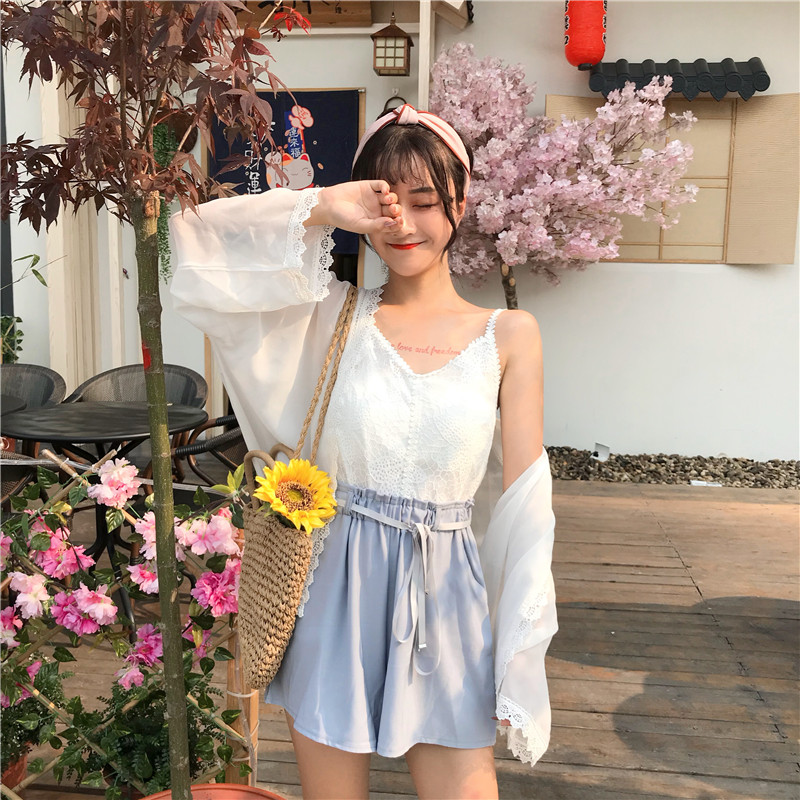 summer Cardigan Chiffon shirt Thin section Shawl Sunscreen Lace Sling Three-piece Suitein the Women's clothing/Boutique , Lace shirt/Chiffon shirt category - from Buy2taobao.com to provide professional Taobao agent buy service