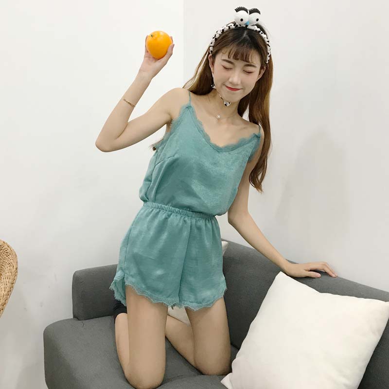 2019 summer Korean Edition fairy Lace V. camisole Elastic waist shorts pajamas Home Furnishings Two piece setin the Women's clothing/Boutique , Set/Student uniforms/Work uniforms , Fashion Set category - from Buy2taobao.com to provide professional Taobao agent buy service