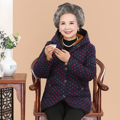 中老年棉衣女冬装宽松外套妈妈装加绒加厚连帽