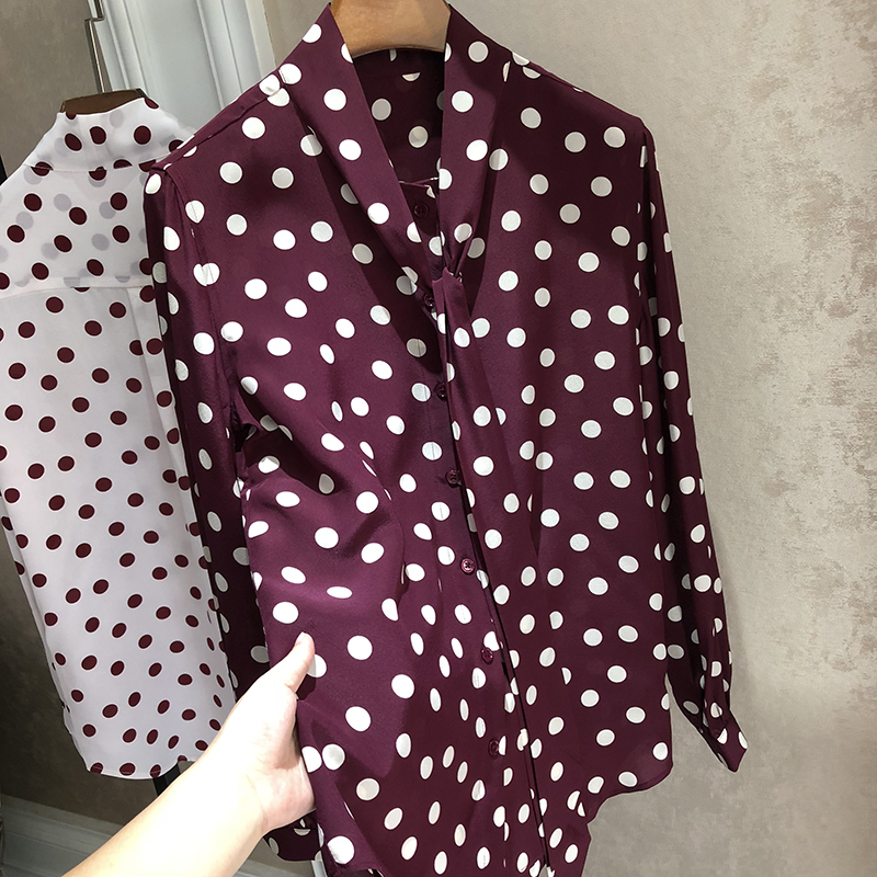 Special Confidence Grade BIGGER~ Big wave point Neckline Ribbon Easy Real silk shirt Long sleevein the Women's clothing/Boutique , Shirt category - from Buy2taobao.com to provide professional Taobao agent buy service