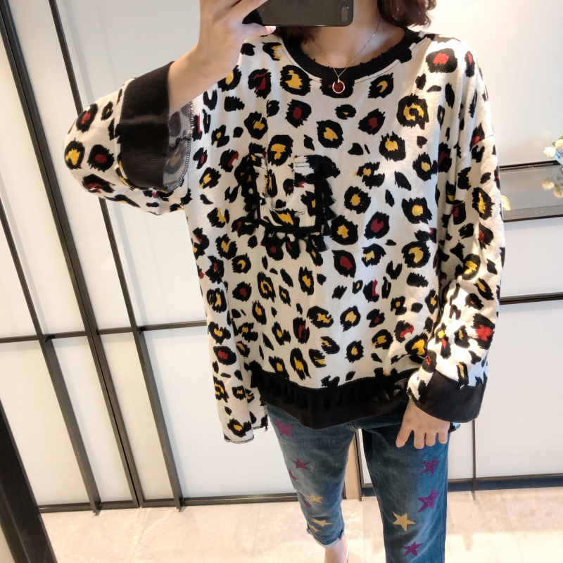 现!张静芝IMZZY~韩国东大门 彩色黑豹纹流苏边休闲白底可爱卫衣|ruв категории Женская одежда, свитер/свитер - от Buy2taobao.com для оказания профессиональной услуги покупки агента Taobao