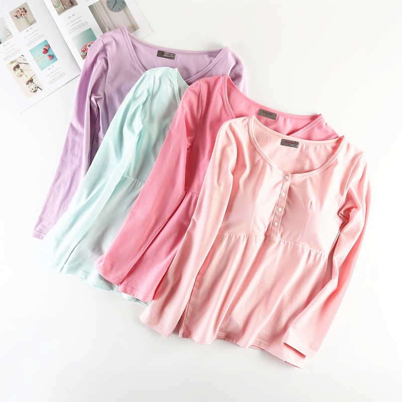 純棉前扣式哺乳上衣産後喂奶睡衣 帶胸墊大碼家居服可外穿打底衫在類目 女士內衣/男士內衣/家居服, 睡衣上裝中 - 來自Buy2taobao.com提供專業的淘寶代購服務