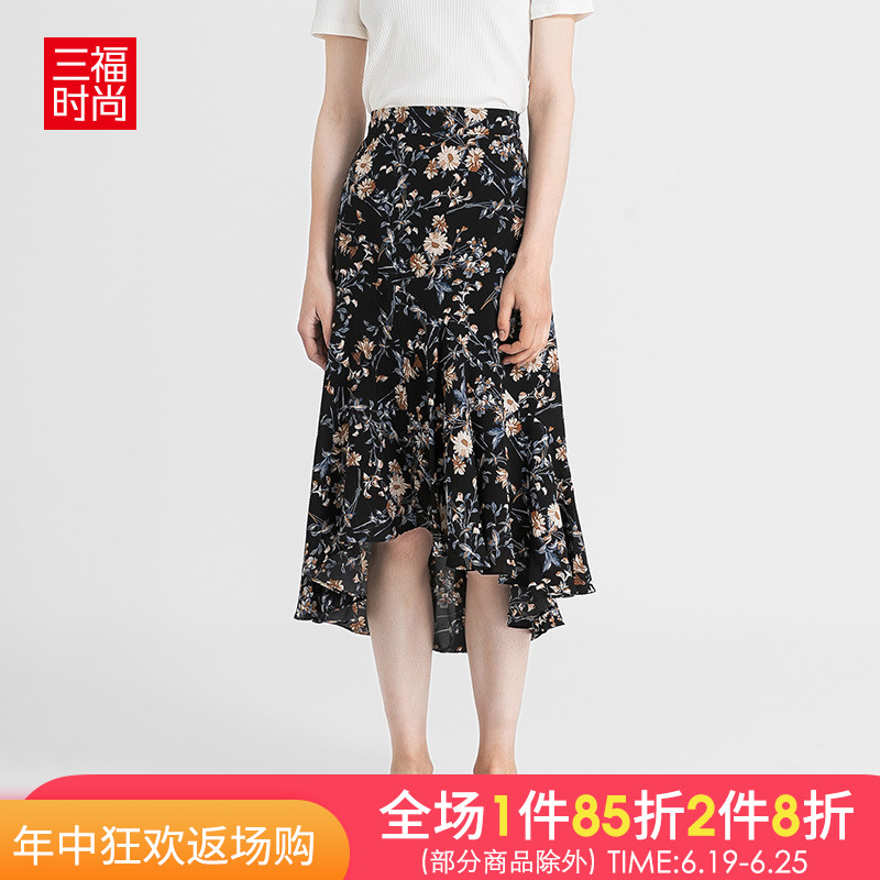 三福2019夏装新品女前短后长雪纺长裙 甜美印花裙女 399007|ruв категории Женская одежда, юбка - от Buy2taobao.com для оказания профессиональной услуги покупки агента Taobao