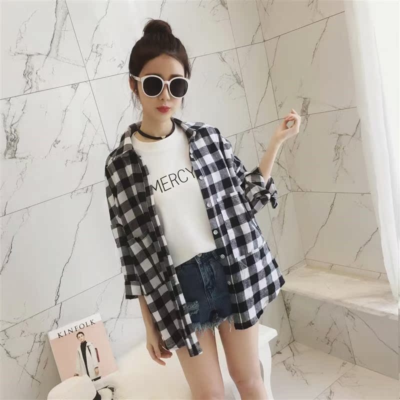 春夏季约宽松情侣男女黑白格子长袖衬衫学生薄款外套潮|msdalam kategori Butik wanita / wanita, shirt - dari Buy2taobao.com untuk memberikan perkhidmatan ejen Taobao profesional membeli