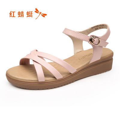 红蜻蜓凉鞋女2019新款时尚真皮夏季女鞋休闲凉鞋女学生百搭平底鞋