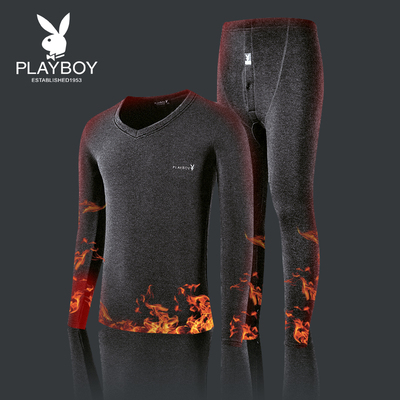 花花公子青年男士加厚加绒保暖内衣套装冬季纯棉女士秋衣秋裤全棉