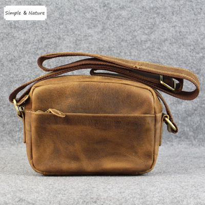 手工原创疯马皮男士小包真皮休闲迷你单肩斜挎