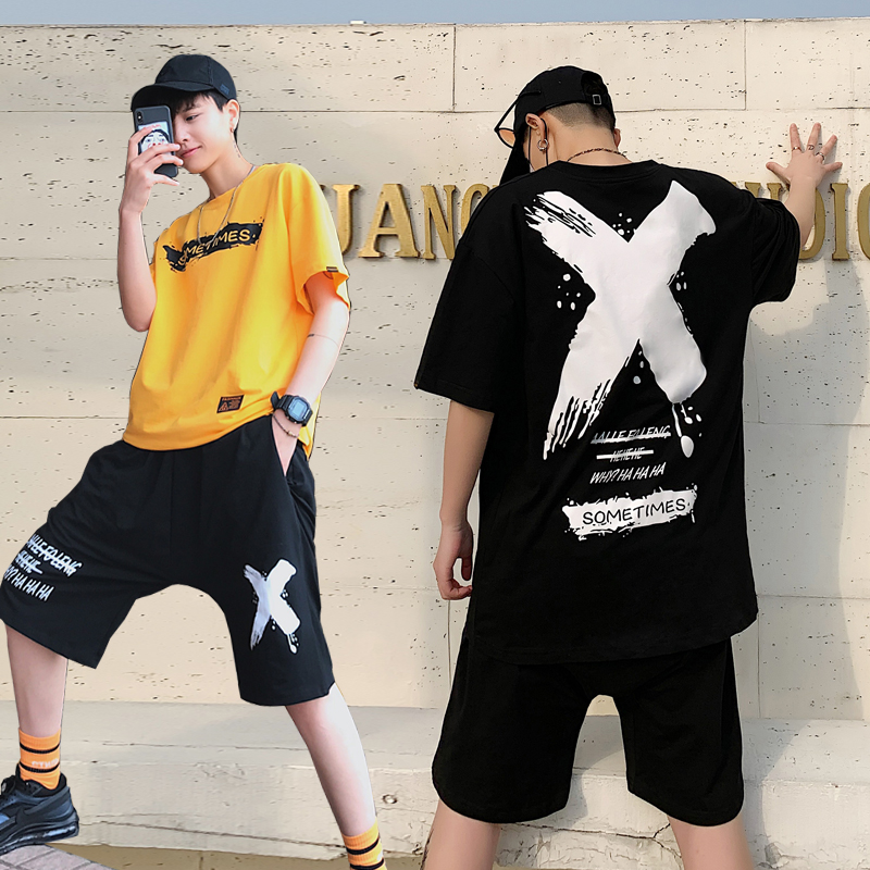 Short sleeved T-shirt suit summer ins Hip hop student Two piece set Chaopai Teenagers handsome Easy The fat Largein the Men's clothing, Set , Leisure sports suit category - from Buy2taobao.com to provide professional Taobao agent buy service