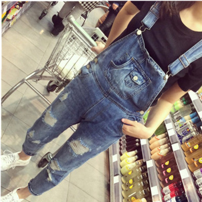 2016春新款大码女牛仔装背带裤春夏胖mm加肥