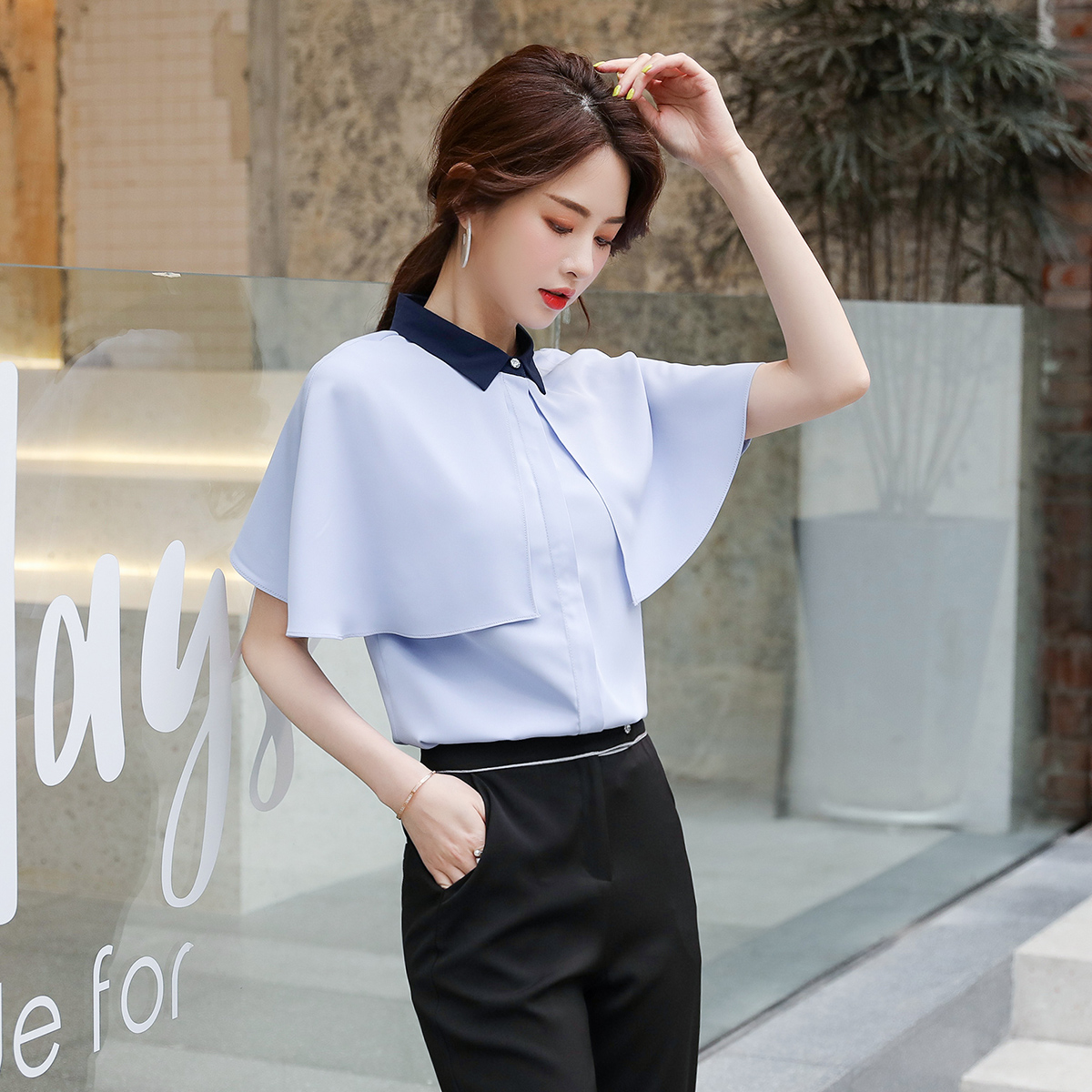 AKE-X106 Color block collar shirtin the Women's clothing/Boutique , Shirt category - from Buy2taobao.com to provide professional Taobao agent buy service