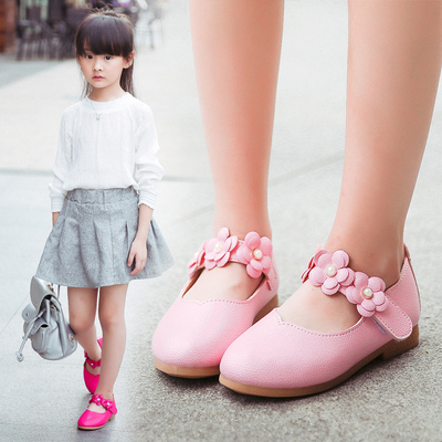 童鞋2017春秋新款韩版女童单鞋魔术贴花朵皮鞋圆头宝宝鞋儿童单鞋