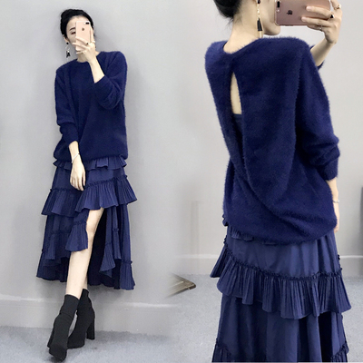 毛衣法式复古套装裙女神范秋冬韩版中长款针织衫吊带连衣裙两件套