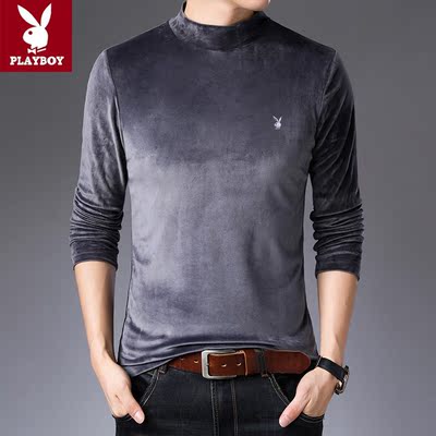 花花公子秋冬季半高领打底衫男长袖t恤内搭大码中年立领内衣上衣