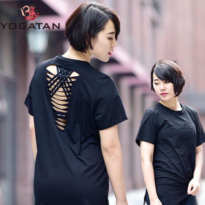 YogaTan专业瑜伽T恤女长款短袖宽松健身运动服后背镂空速干吸汗在类目 运动/瑜伽/健身/球迷用品, 瑜伽, 瑜伽服中 - 来自Buy2taobao.com提供专业的淘宝代购服务