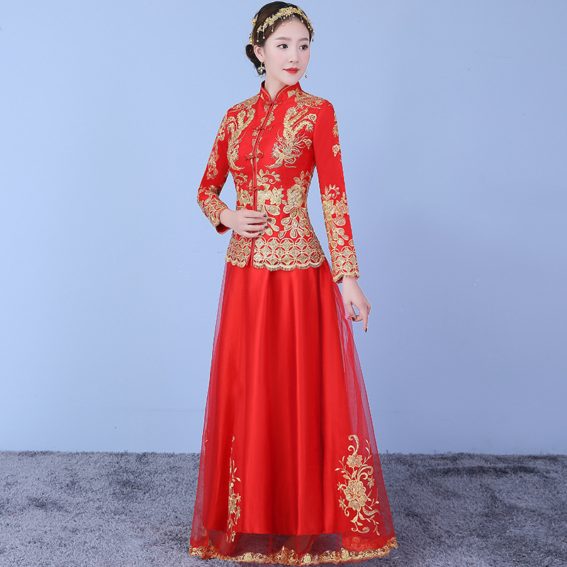 结婚敬酒服红色礼服中式婚纱新娘新款2019旗袍修身长款秀禾服女在类目 女装/女士精品, 婚纱/旗袍/礼服, 旗袍中 - 来自Buy2taobao.com提供专业的淘宝代购服务