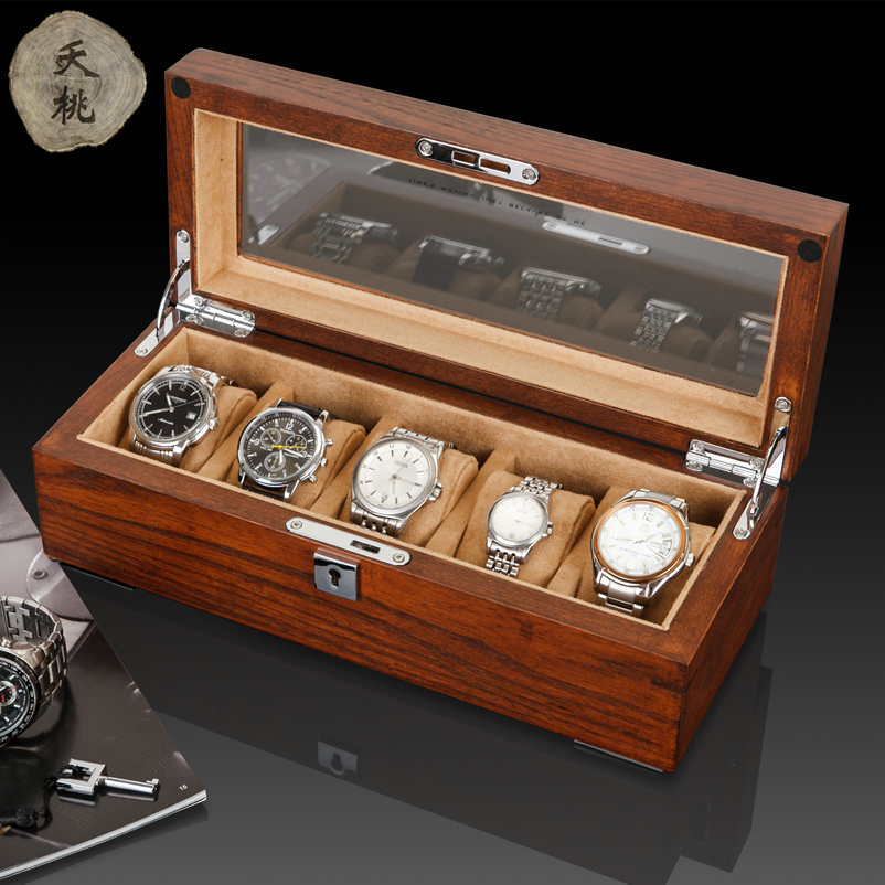 Old Elm solid wood Dormer Watch Box Five Mechanical watch Exhibition Collection storage box Lockin the Accessories/Fashion Jewelry, Jewelry storage , Jewelry Box category - from Buy2taobao.com to provide professional Taobao agent buy service