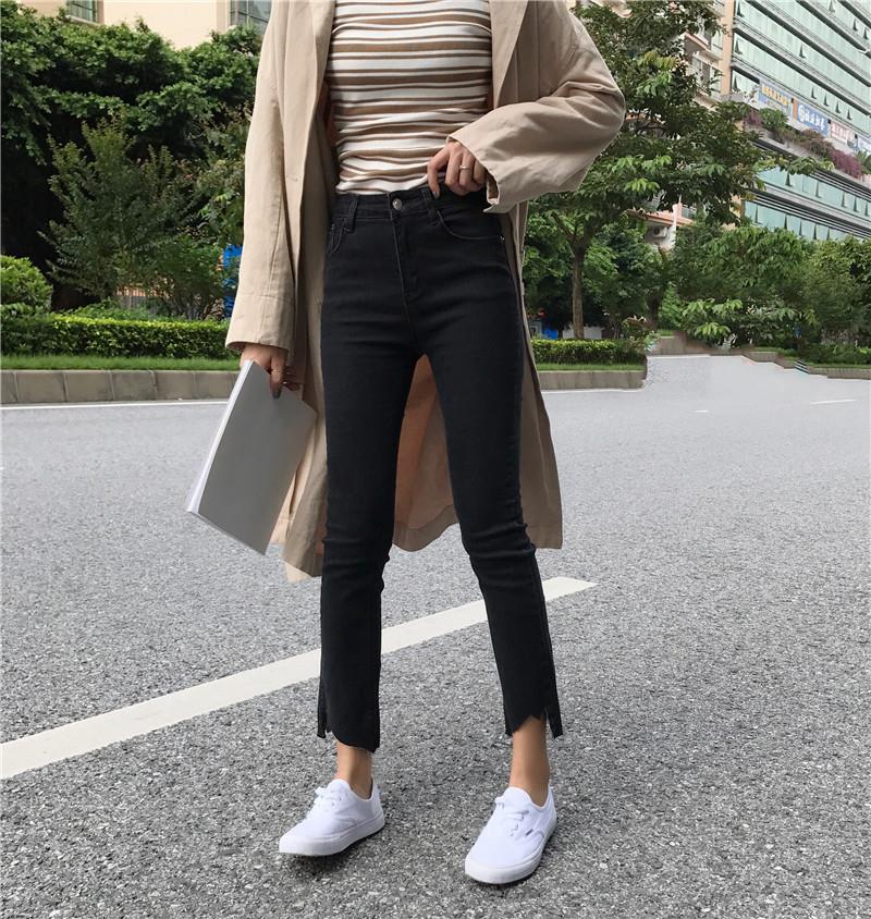 香港潮牌女式牛仔裤2017春季新款女潮款黑色显瘦修身脚口缺口在类目 女装/女士精品, 牛仔裤中 - 来自Buy2taobao.com提供专业的淘宝代购服务