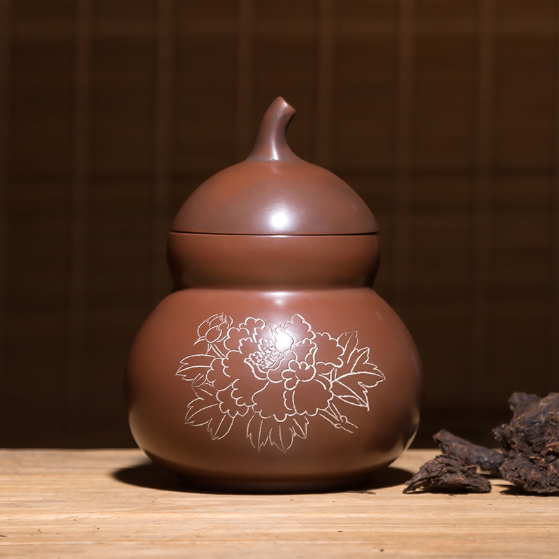 钦州坭兴陶茶叶罐刻花葫芦型茶缸醒茶桶普洱茶散装红茶密封罐子在类目 餐饮具, 茶具, 茶叶罐中 - 来自Buy2taobao.com提供专业的淘宝代购服务