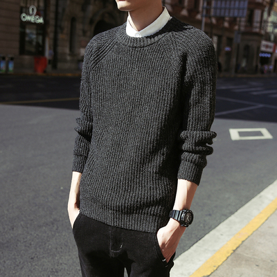 2017新款秋冬季毛衣男圆领宽松套头针织衫韩版潮流个性修身外套男