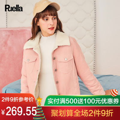 灯芯绒外套女2018秋冬新款复古拼接学院风女学生宽松加厚短款棉服