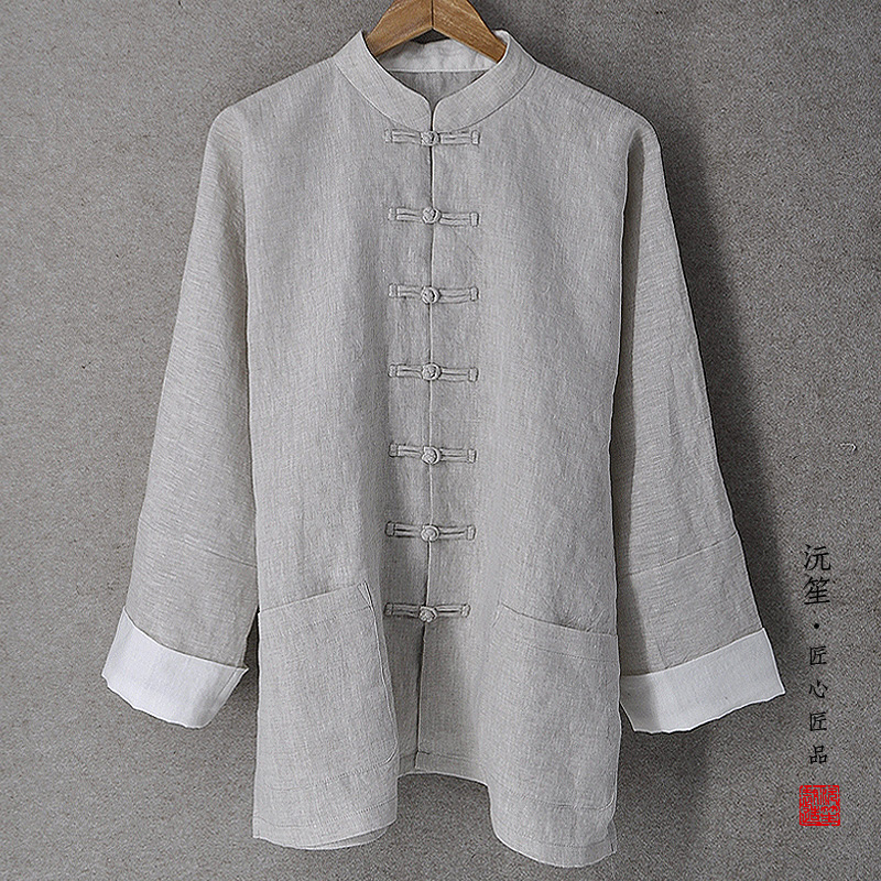 原创亚麻唐装夏宽松长袖男士太极服中老年居士服中式禅修茶服薄款|msdalam kategori Pakaian Lelaki, pakaian kebangsaan - dari Buy2taobao.com untuk memberikan perkhidmatan ejen Taobao profesional membeli