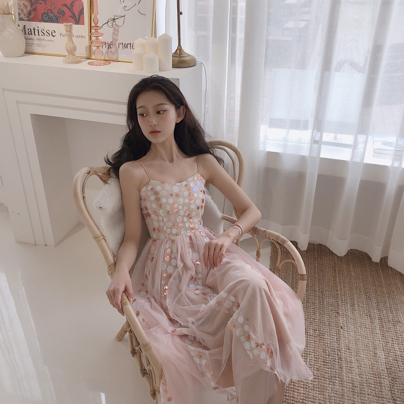 2019夏季新款女装韩版高腰性感吊带亮片网纱很仙的法国小众连衣裙|ruв категории домашний ткань, швейная diy материалов, инструментов и готовой продукции, швейная diy аксессуары/аксессуары/аксессуары, молния - от Buy2taobao.com для оказания профессиональной услуги покупки агента Taobao