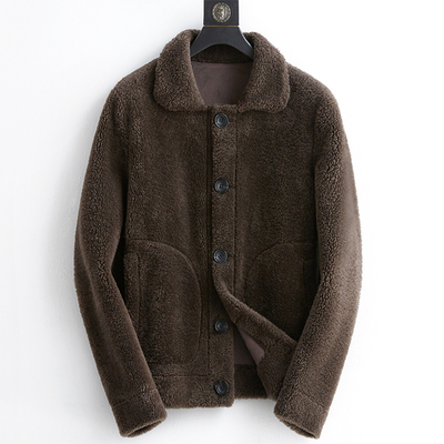 皮毛一体男羊剪绒外套真皮皮衣短款海宁皮草羊羔毛男士双面穿夹克