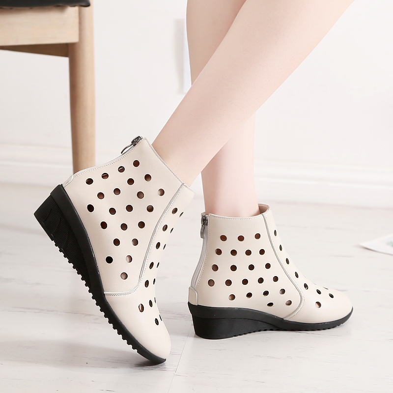 summer white Single boots Cool boots Hollow Bootie With slope reverent soft sole Mom shoes ventilation Middle heel Mesh shoesin the Women's Shoes, Boots category - from Buy2taobao.com to provide professional Taobao agent buy service